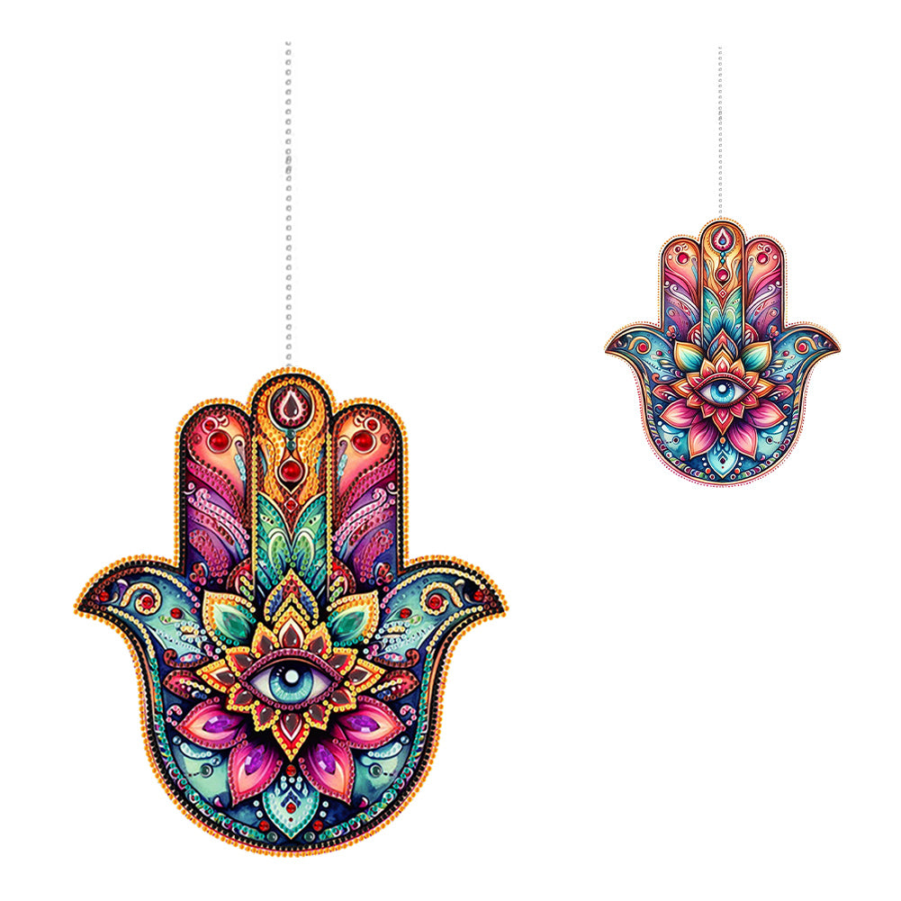 Acrylic Lotus Palm 5D DIY Diamond Painting Dots Pendant for Garden Window Decor