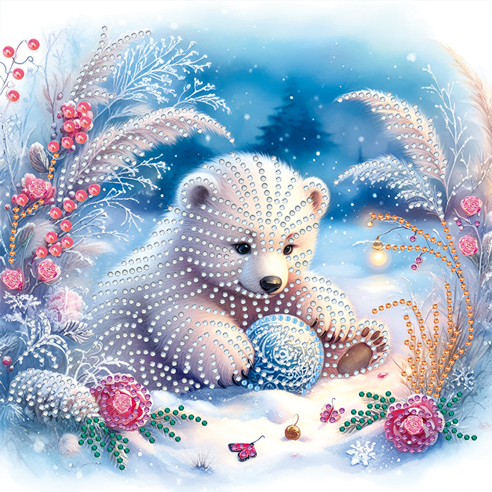 Diamond Painting - Partial Special Shaped - Winter Snow Bear (30*30CM)