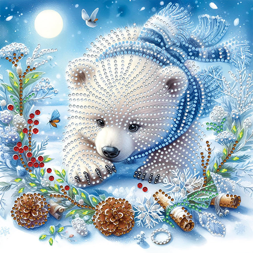 Diamond Painting - Partial Special Shaped - Winter Snow Bear (30*30CM)
