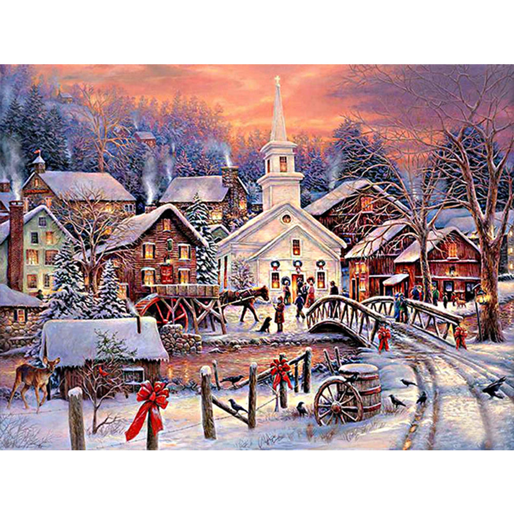 Diamond Painting - Full Round - Winter snow town (40*30CM)