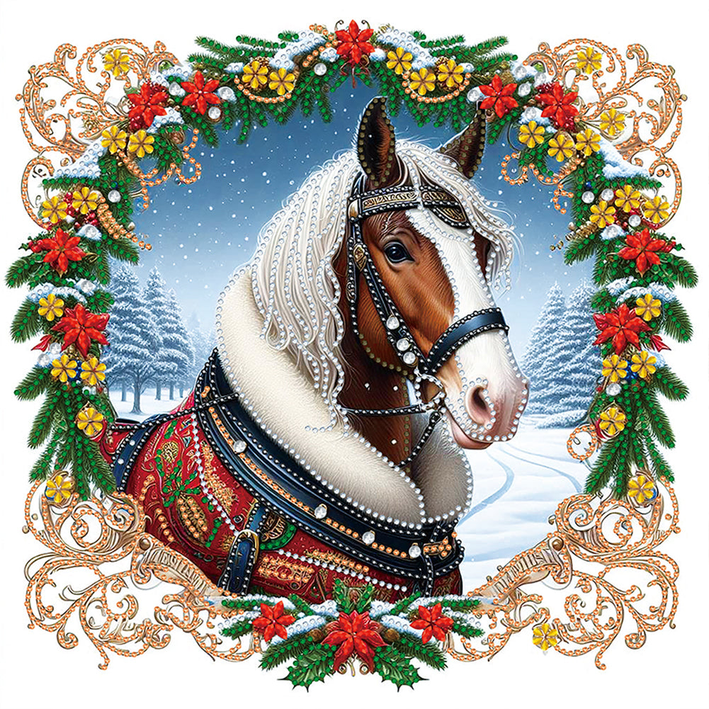 Diamond Painting - Partial Special Shaped - Christmas Horse (40*40CM)