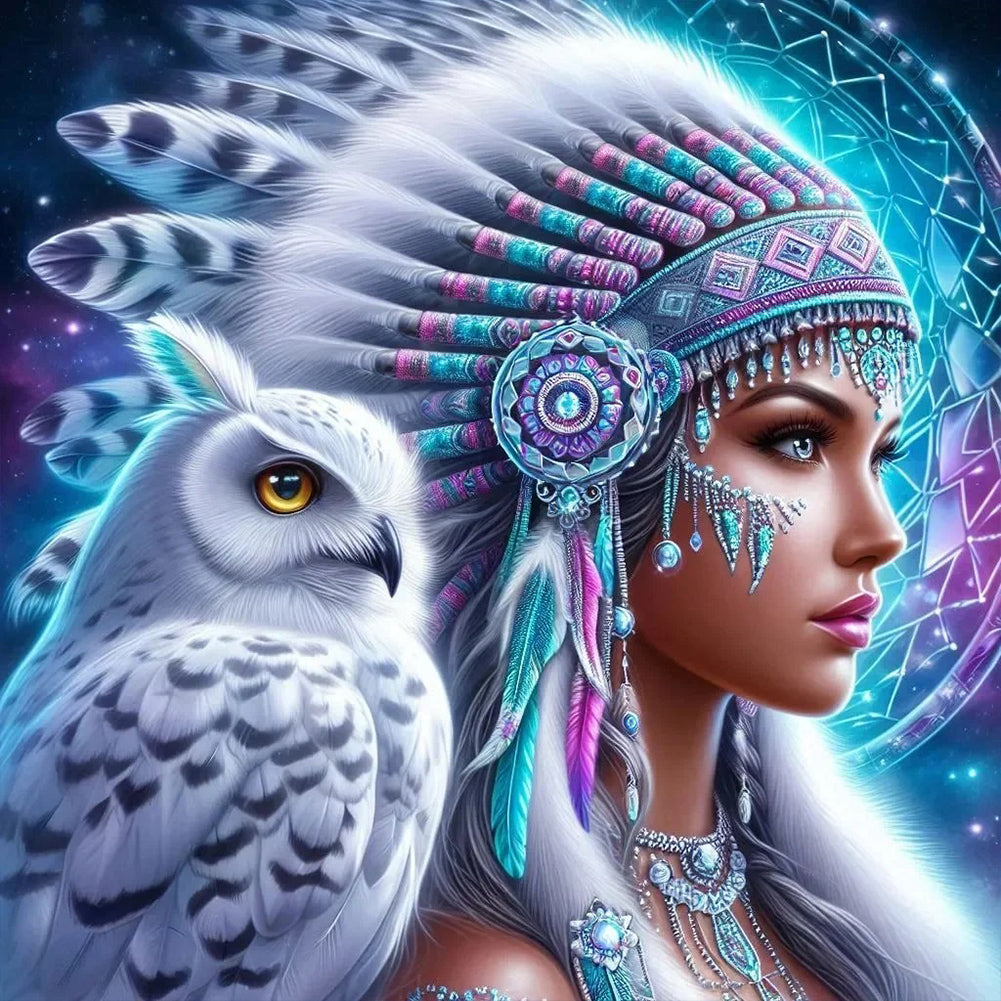 Diamond Painting - Full Round - Ethnic girl and owl (50*50CM)
