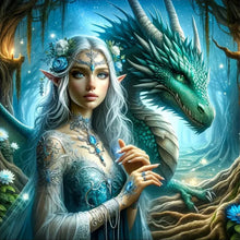 Load image into Gallery viewer, Diamond Painting - Full Round - Elf girl and dragon (50*50CM)

