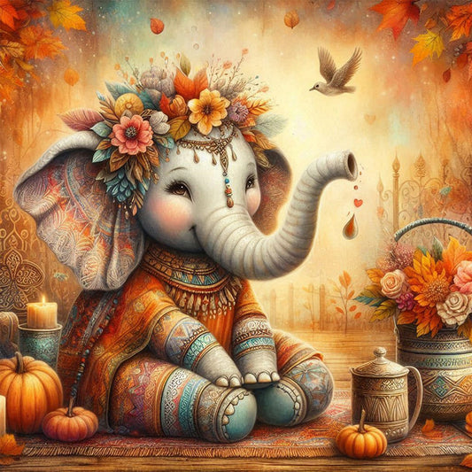 AB Diamond Painting - Full Round - Autumn elephant (40*40CM)
