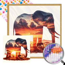 Load image into Gallery viewer, AB Diamond Painting - Full Round - Silhouette scenery elephant (40*40CM)
