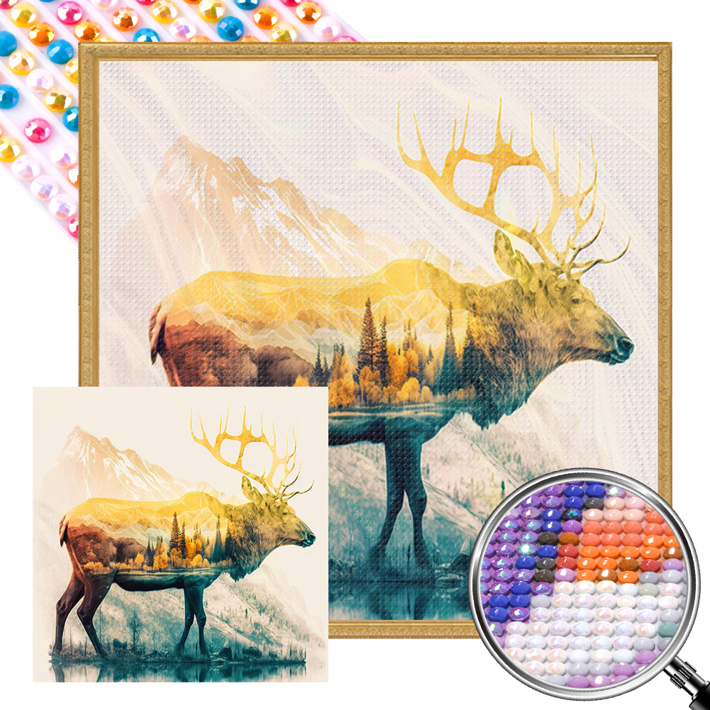 AB Diamond Painting - Full Round - Silhouette scenery elk (40*40CM)