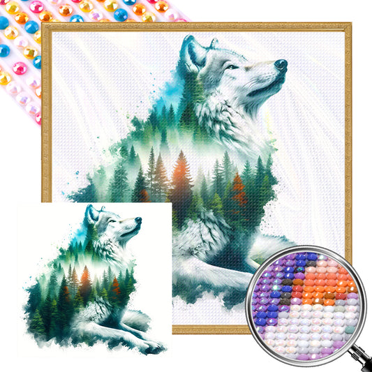 AB Diamond Painting - Full Round - Silhouette scenery white wolf (40*40CM)