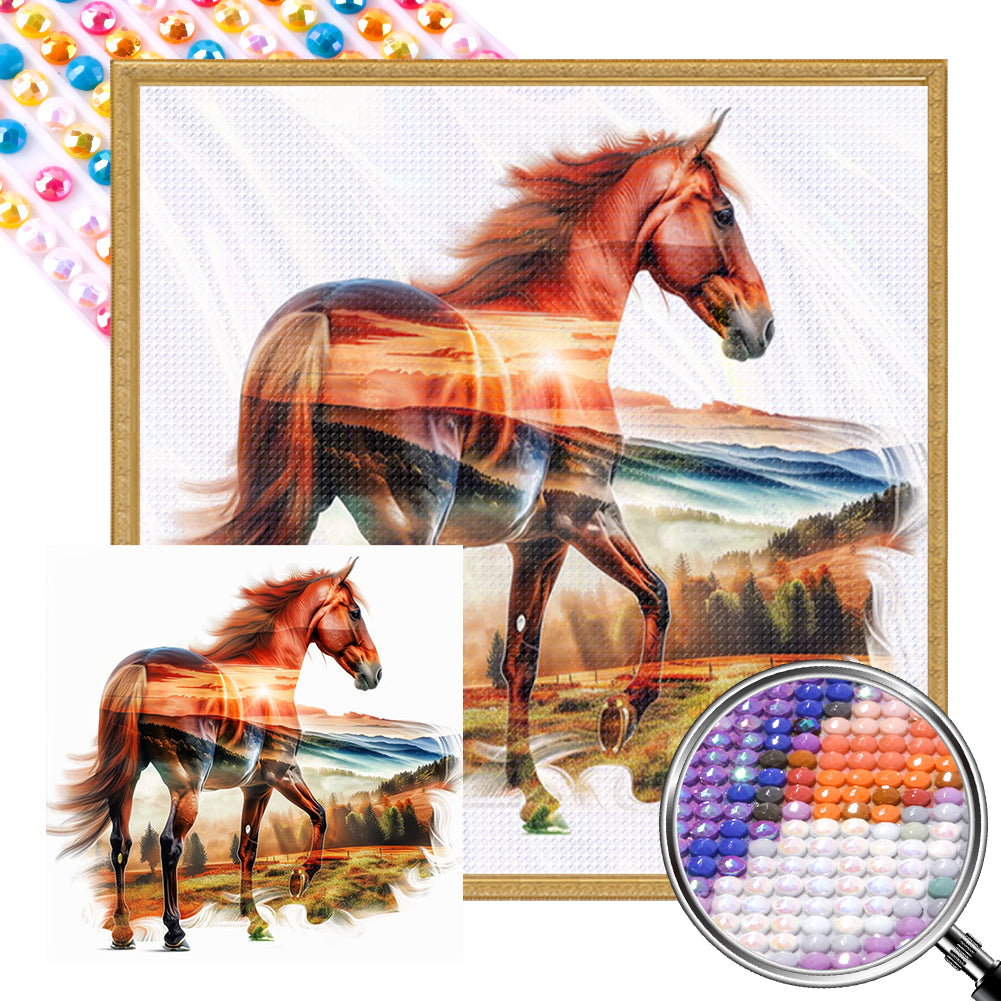 AB Diamond Painting - Full Round - Silhouette scenery horse (40*40CM)