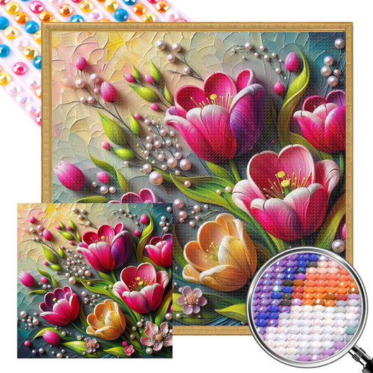 AB Diamond Painting - Full Round - Pearl tulips (40*40CM)