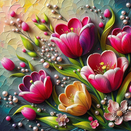 AB Diamond Painting - Full Round - Pearl tulips (40*40CM)