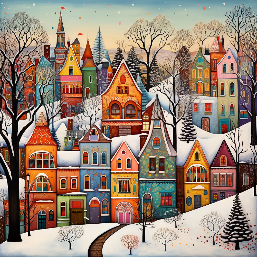 Diamond Painting - Full Round - Snowy town streets (40*40CM)