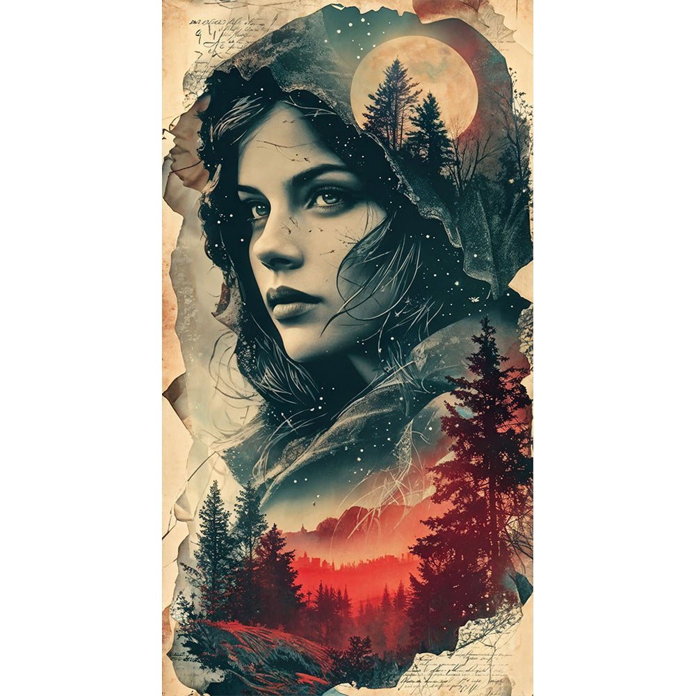 Diamond Painting - Full Round - Vintage moon night castle girl (40*75CM)