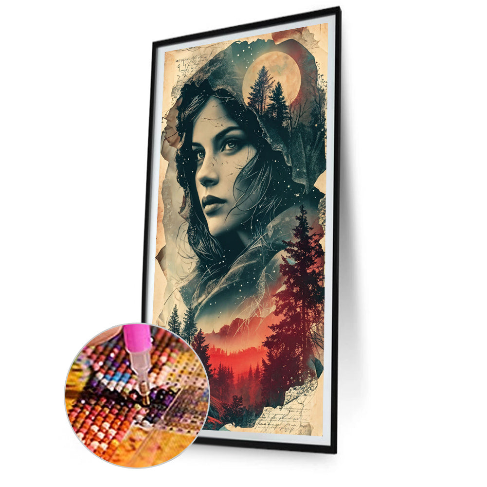 Diamond Painting - Full Round - Vintage moon night castle girl (40*75CM)