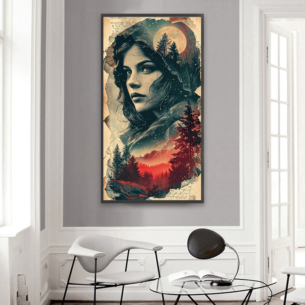 Diamond Painting - Full Round - Vintage moon night castle girl (40*75CM)