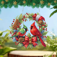 Load image into Gallery viewer, Acrylic Special Shape Christmas Wreath Cardinal Diamond Painting Hanging Pendant
