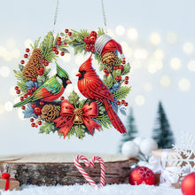 Load image into Gallery viewer, Acrylic Special Shape Christmas Wreath Cardinal Diamond Painting Hanging Pendant
