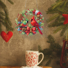 Load image into Gallery viewer, Acrylic Special Shape Christmas Wreath Cardinal Diamond Painting Hanging Pendant

