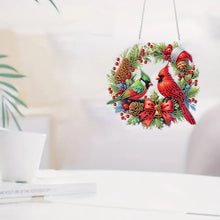 Load image into Gallery viewer, Acrylic Special Shape Christmas Wreath Cardinal Diamond Painting Hanging Pendant
