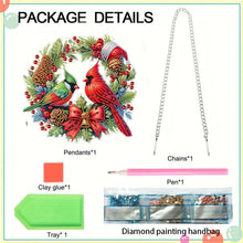 Load image into Gallery viewer, Acrylic Special Shape Christmas Wreath Cardinal Diamond Painting Hanging Pendant
