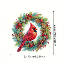 Load image into Gallery viewer, Acrylic Special Shape Christmas Wreath Cardinal Diamond Painting Hanging Pendant

