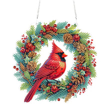 Load image into Gallery viewer, Acrylic Special Shape Christmas Wreath Cardinal Diamond Painting Hanging Pendant
