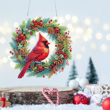 Load image into Gallery viewer, Acrylic Special Shape Christmas Wreath Cardinal Diamond Painting Hanging Pendant
