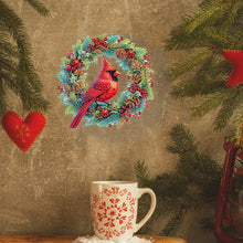 Load image into Gallery viewer, Acrylic Special Shape Christmas Wreath Cardinal Diamond Painting Hanging Pendant

