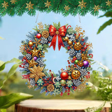 Load image into Gallery viewer, Acrylic Special Shape Christmas Wreath Cardinal Diamond Painting Hanging Pendant
