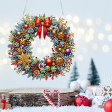 Load image into Gallery viewer, Acrylic Special Shape Christmas Wreath Cardinal Diamond Painting Hanging Pendant

