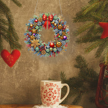 Load image into Gallery viewer, Acrylic Special Shape Christmas Wreath Cardinal Diamond Painting Hanging Pendant
