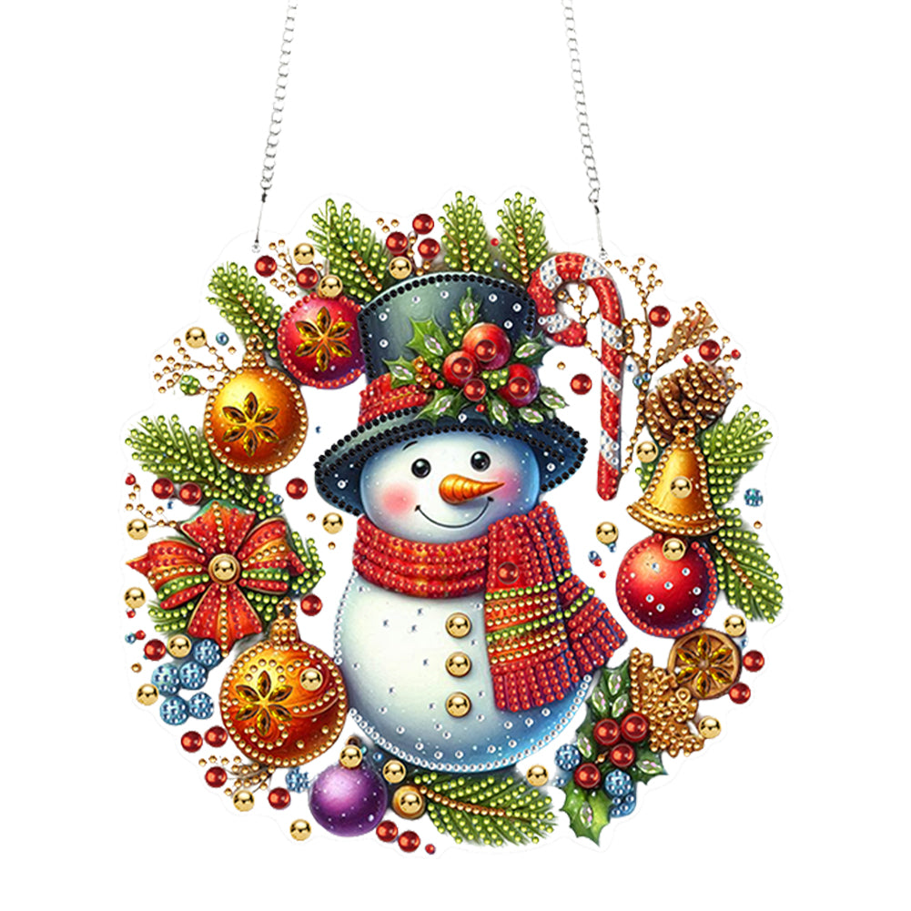 Acrylic Special Shape Christmas Wreath Cardinal Diamond Painting Hanging Pendant