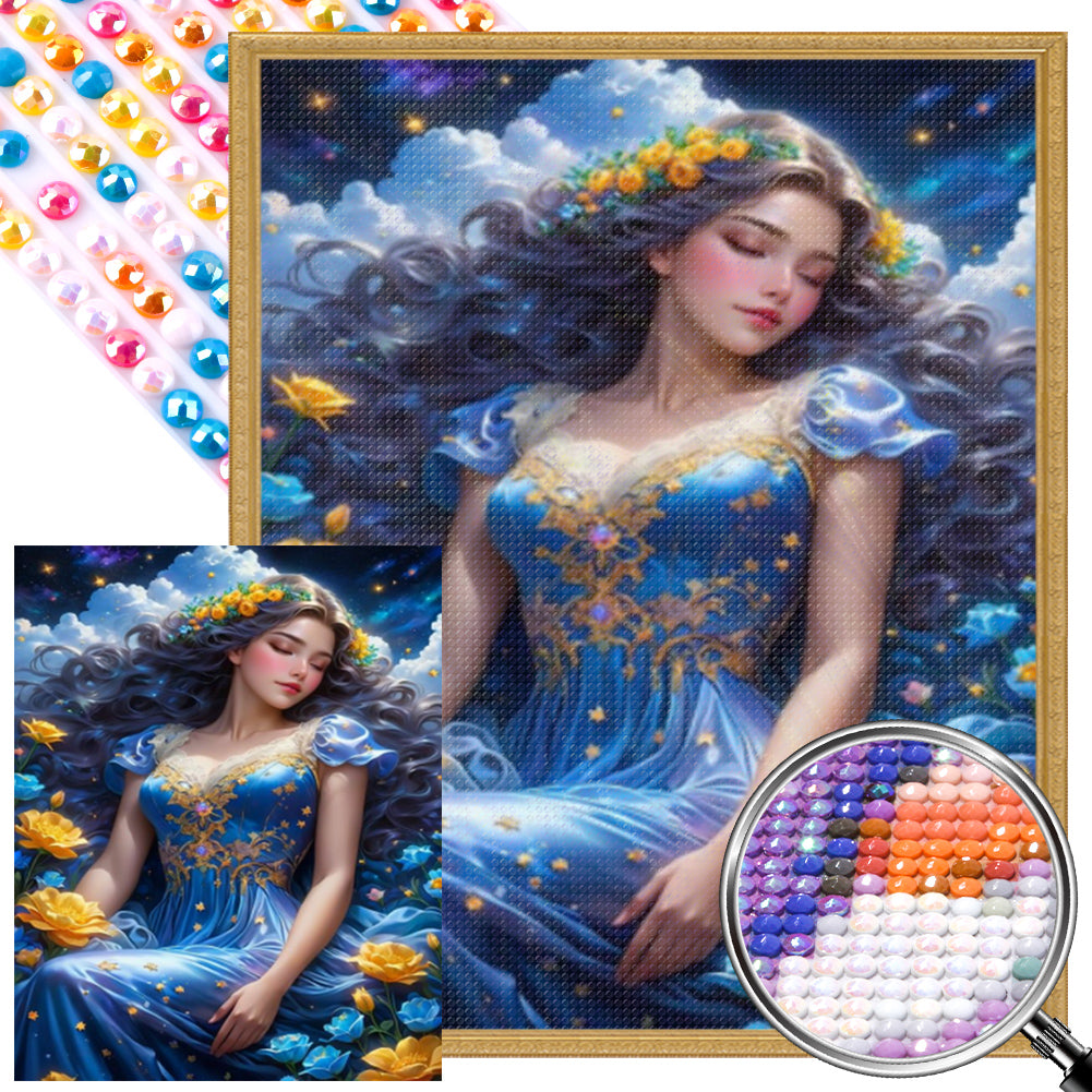 AB Diamond Painting - Full Round - Sleeping girl in flowers (40*50CM)