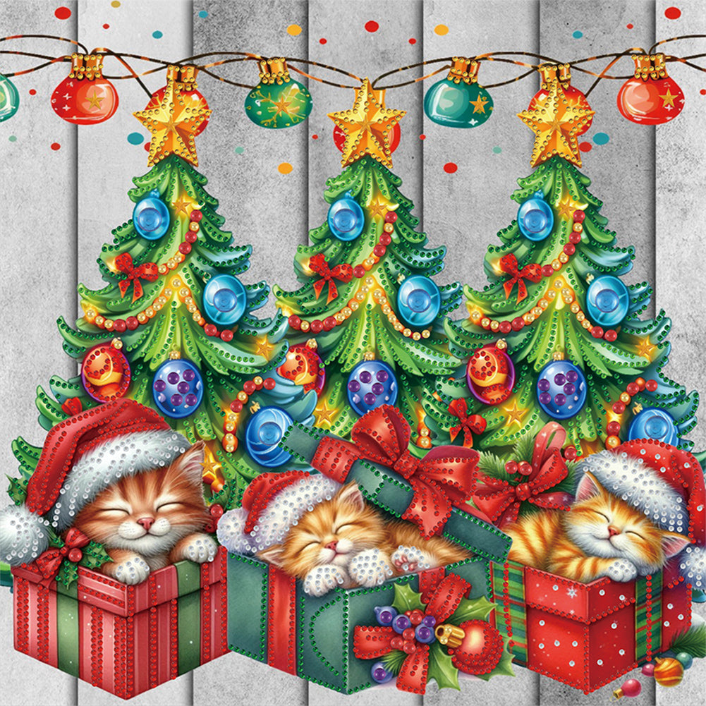 Diamond Painting - Partial Special Shaped - Cat under the Christmas tree (40*40CM)