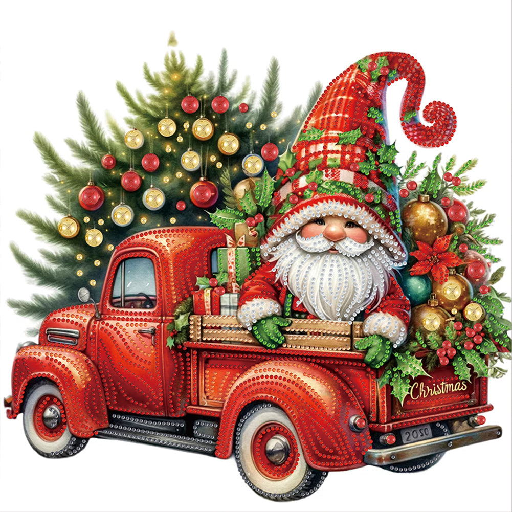 Diamond Painting - Partial Special Shaped - Gnome on the truck and Christmas tree (40*40CM)