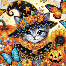 Load image into Gallery viewer, Diamond Painting - Partial Special Shaped - Halloween cat (40*40CM)
