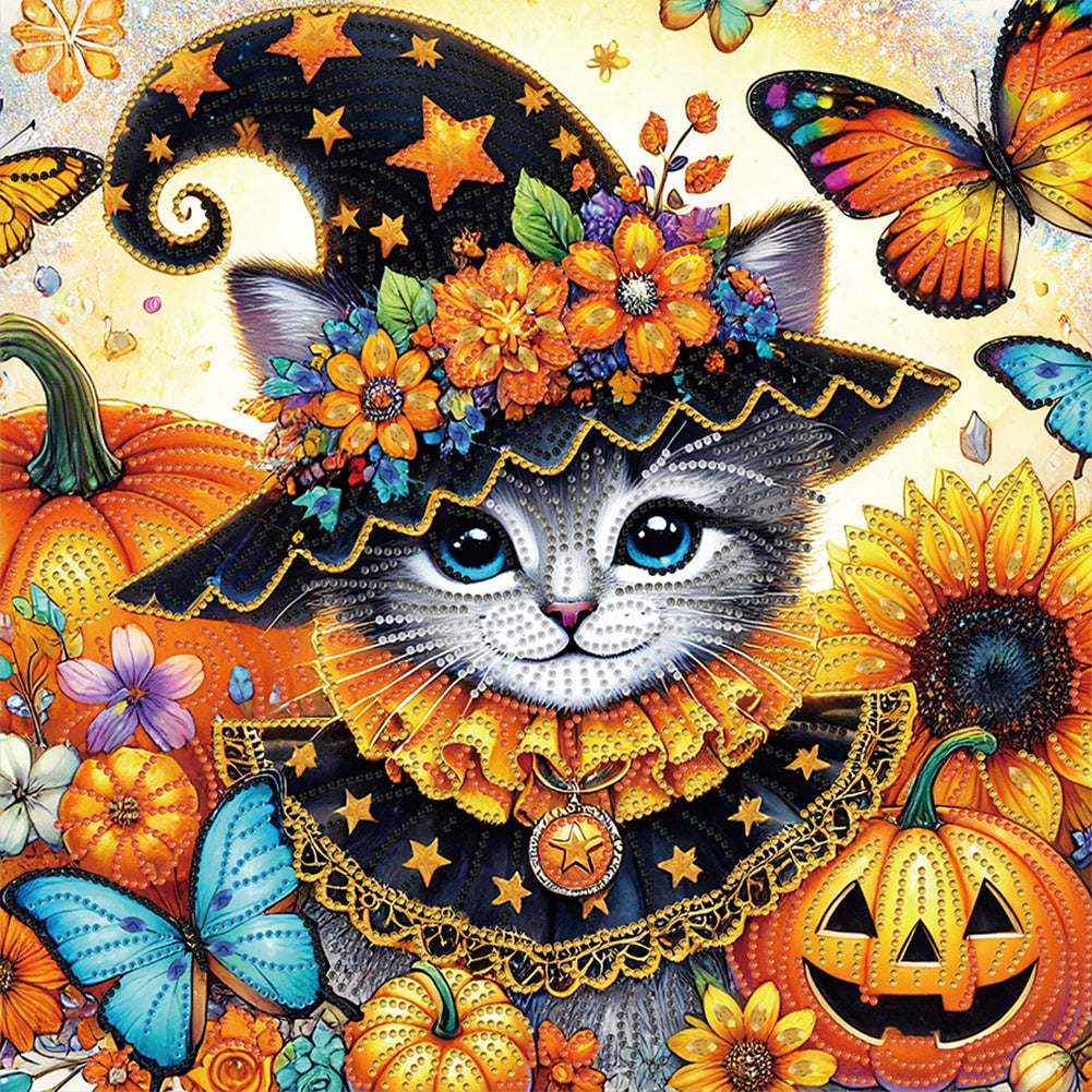 Diamond Painting - Partial Special Shaped - Halloween cat (40*40CM)