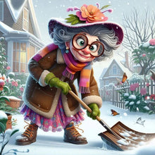 Load image into Gallery viewer, Diamond Painting - Full Round - Old lady shoveling snow (40*40CM)
