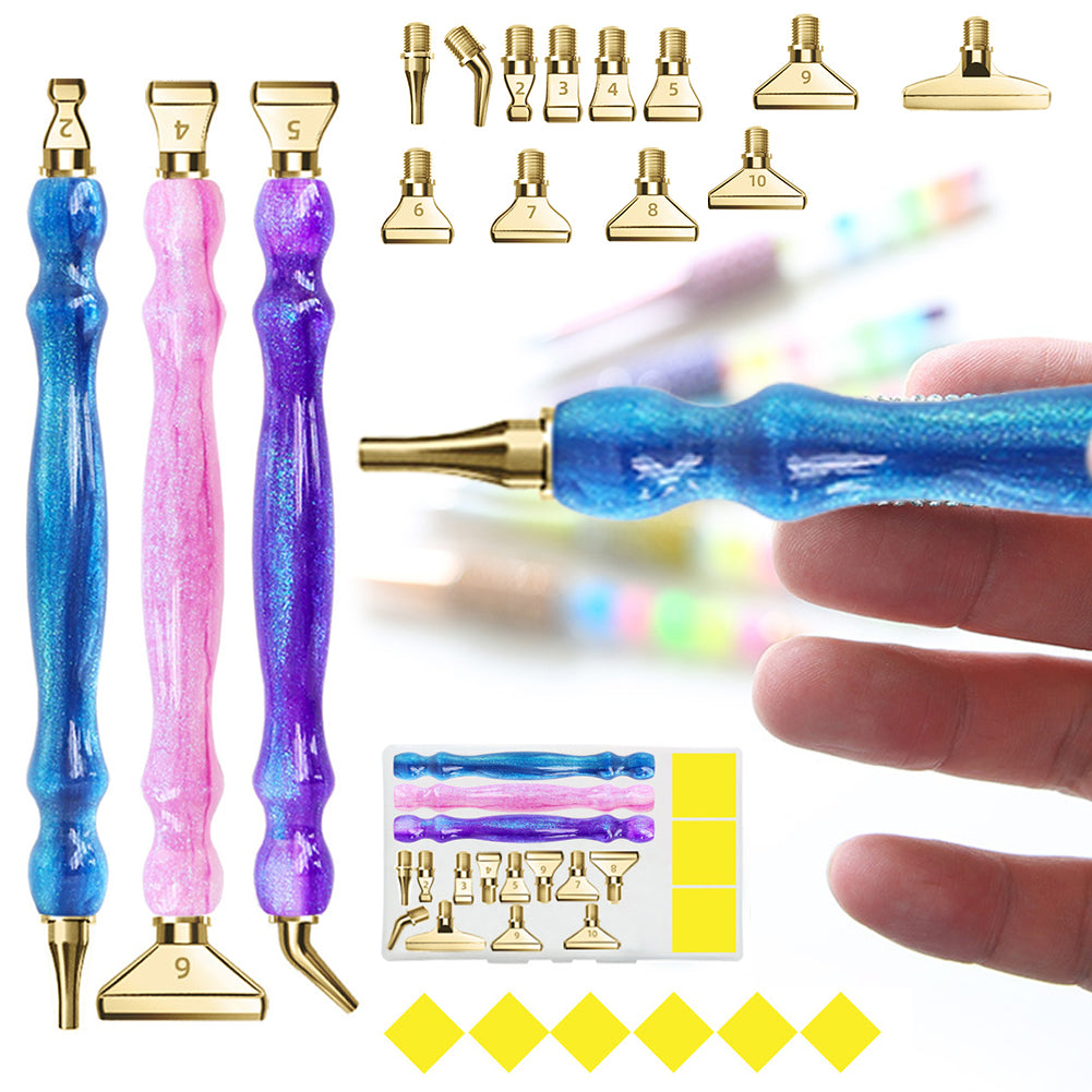 3Pcs Diamond Painting Pen with Pen Head & Clay 5D Point Drill Pen for Art Crafts