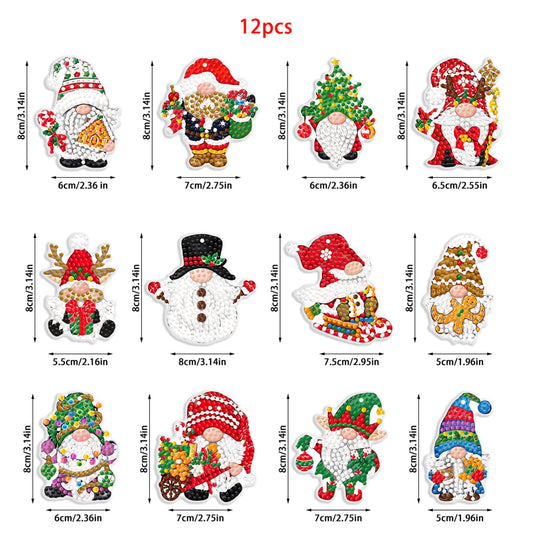 12Pcs Acrylic Christmas Hanging Diamond Painting Art Kits for Christmas Tree