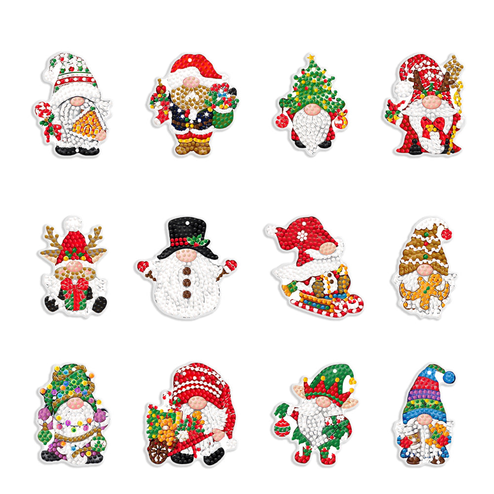 12Pcs Acrylic Christmas Hanging Diamond Painting Art Kits for Christmas Tree