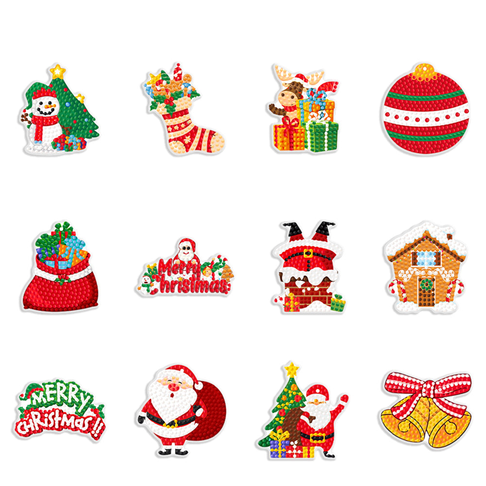 12Pcs Acrylic Christmas Hanging Diamond Painting Art Kits for Christmas Tree