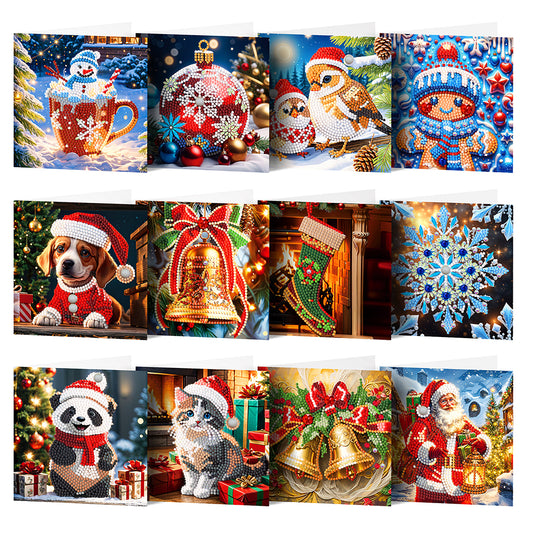 12Pcs Christmas Special Shape DIY Diamond Painting Card for Holiday Party Favors