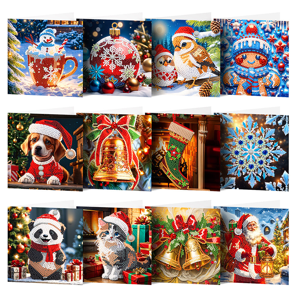 12Pcs Christmas Special Shape DIY Diamond Painting Card for Holiday Party Favors