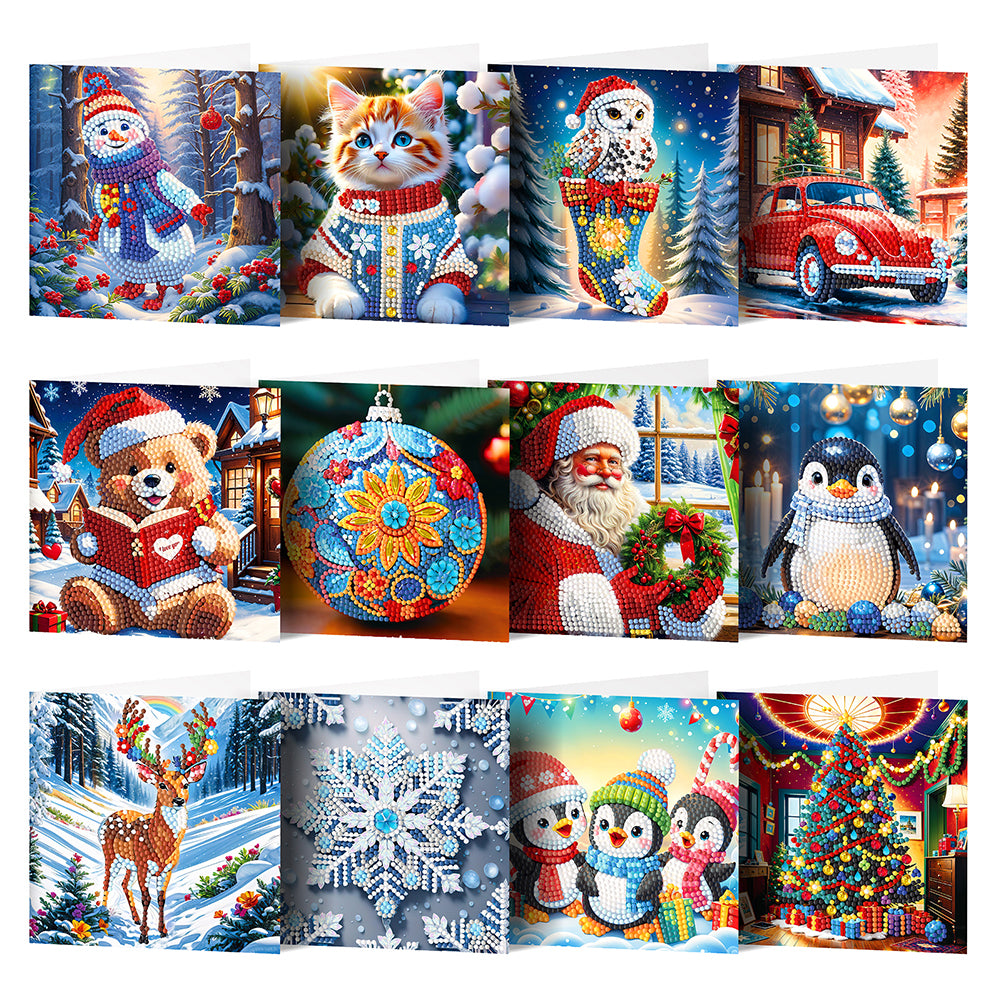 12Pcs Christmas Special Shape DIY Diamond Painting Card for Holiday Party Favors