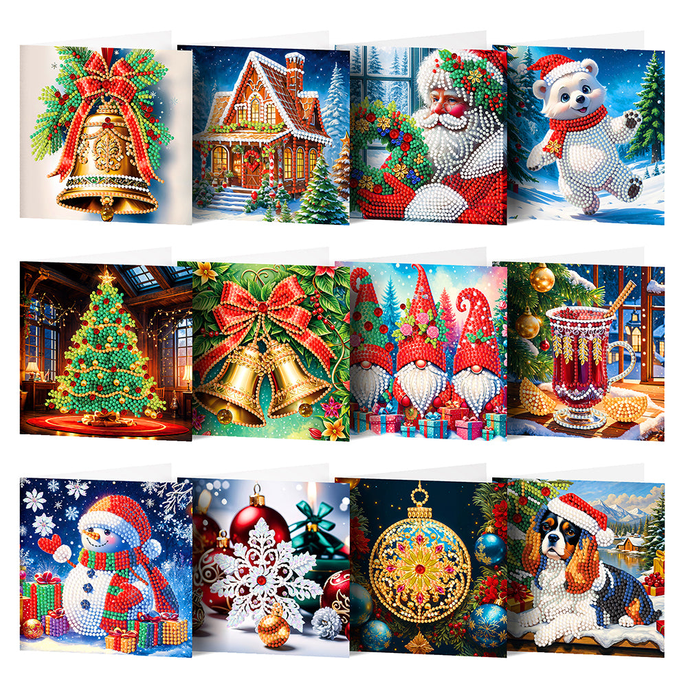 12Pcs Christmas Special Shape DIY Diamond Painting Card for Holiday Party Favors
