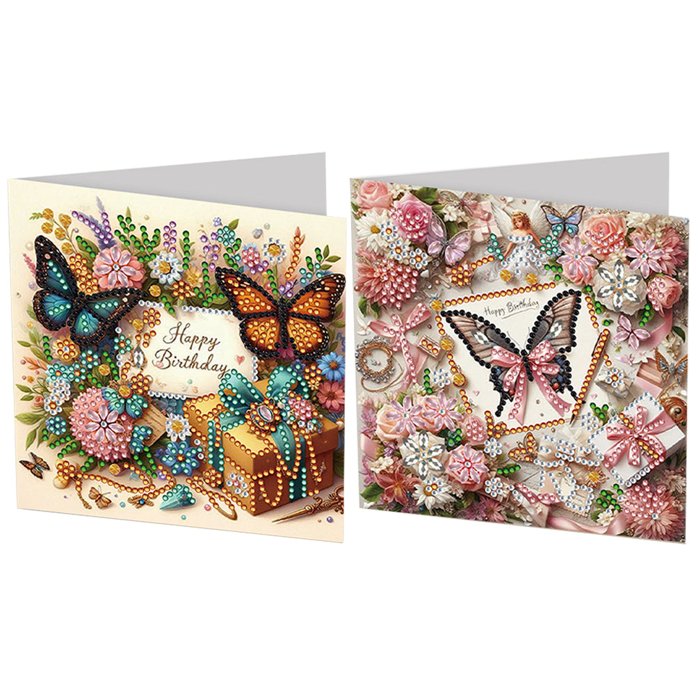 2/6/12Pcs Butterfly and Flower DIY Diamond Painting Card Diamond Daily Wish Card