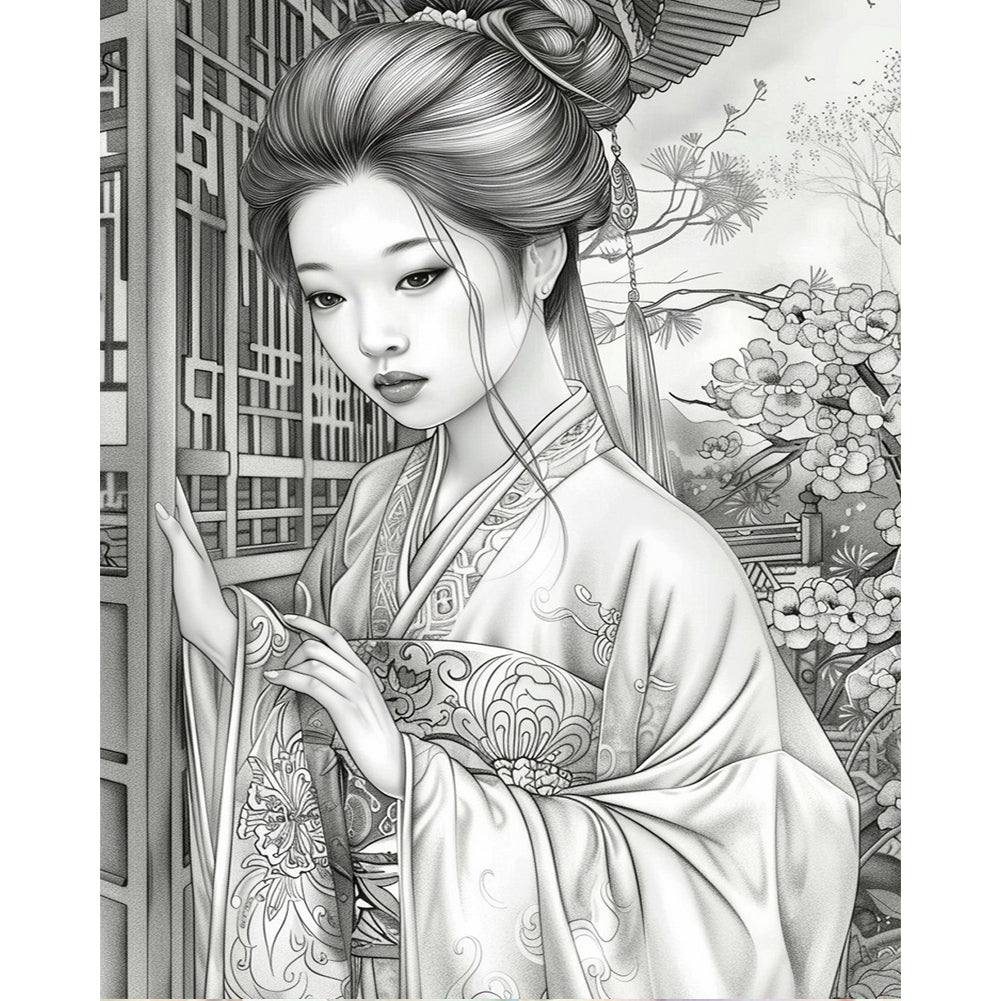 Diamond Painting - Full Round - Black and white flower girl (40*50CM)