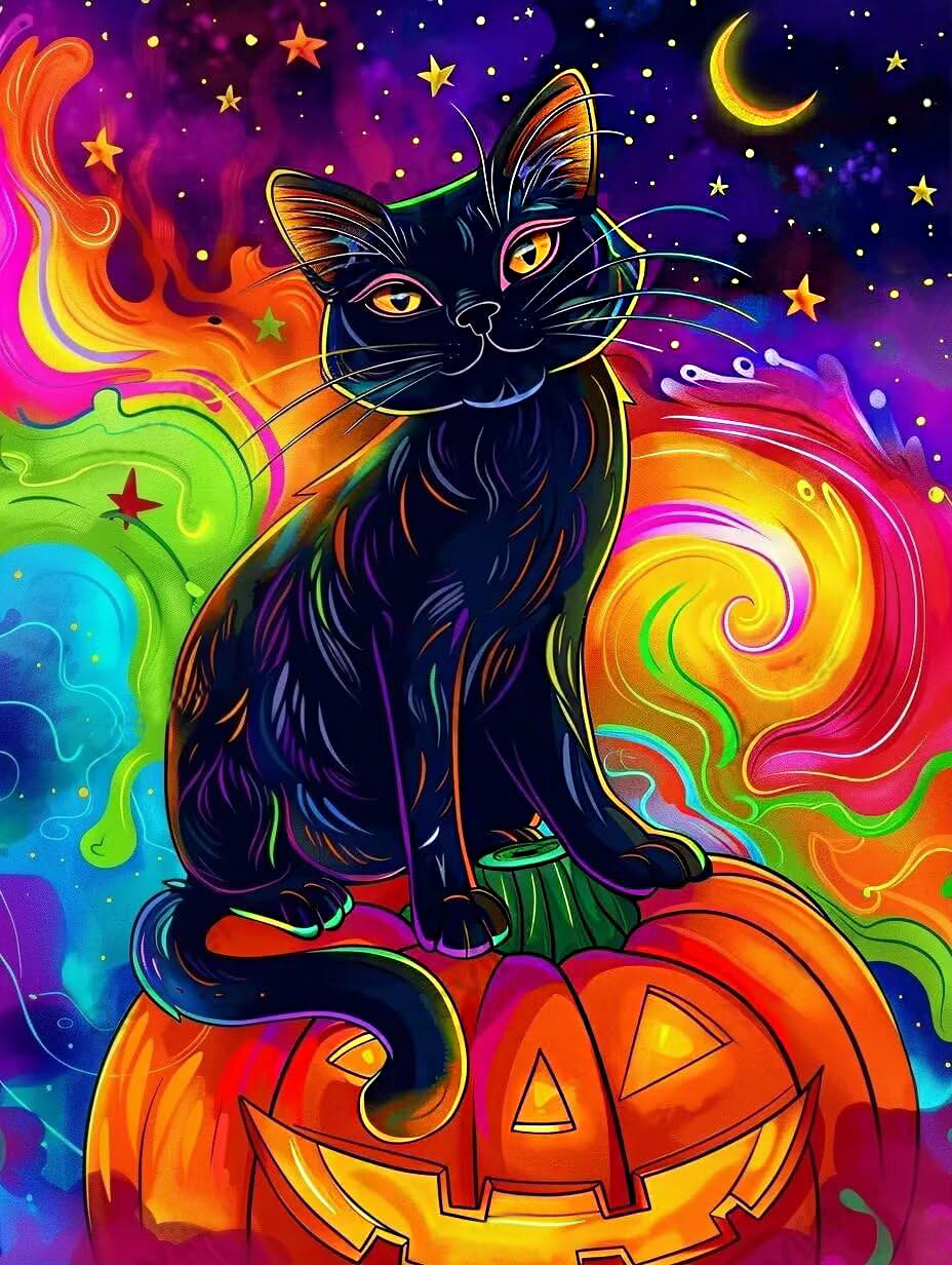 AB Diamond Painting - Full Round - Halloween Pumpkin Cat (40*50CM)