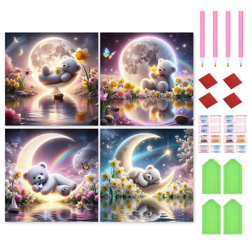 4pcs Round Diamond Painting Set - Moonlight bear (30*30CM)