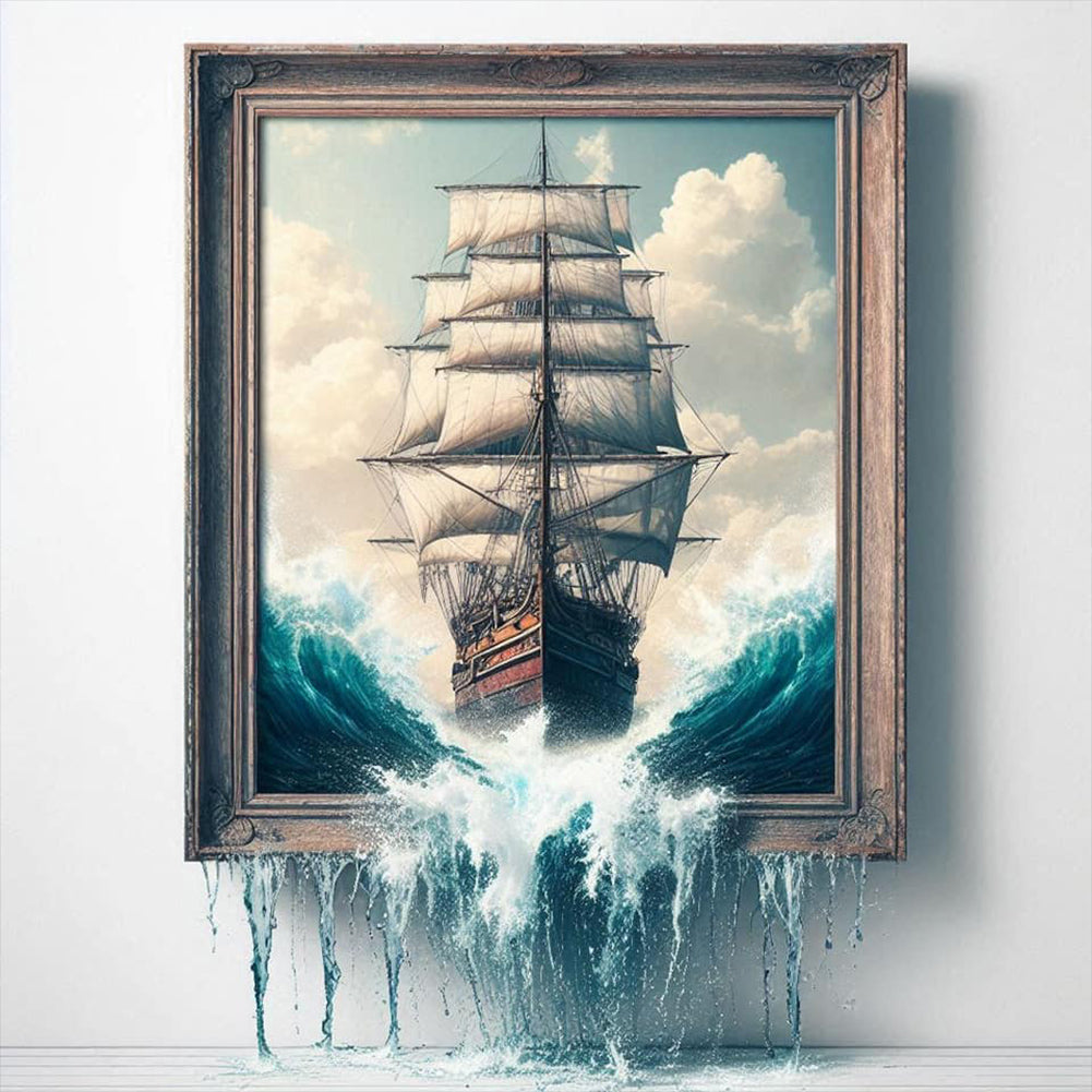 Diamond Painting - Full Round - 3D picture frame sailboat (40*40CM)